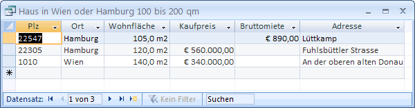 Abfrageergebnis Haus in Wien oder Hamburg