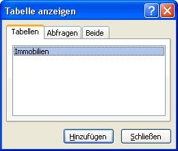 Dialogfenster Tabelle Anzeigen