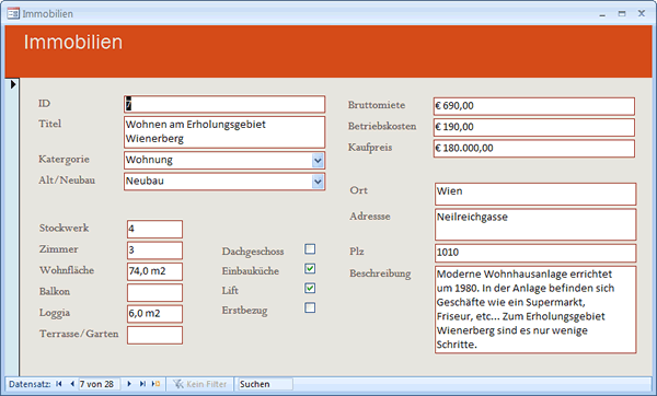 geändertes, übersichtliches Formular