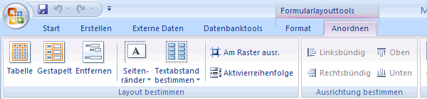 Register Formularlayouttools - Anordnen