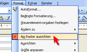 Menü Format - Am Raster ausrichten