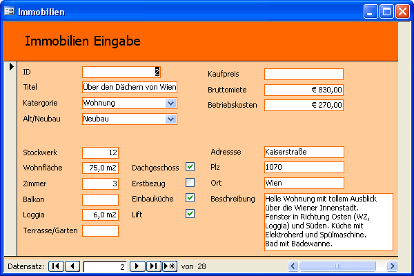 Das fertige Formular