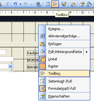 Symbol Toolbox und Befehl im Kontextmenü