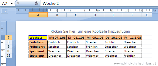 Seitenlayoutansicht in Excel 2007