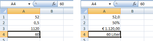 Zahlen unformatiert und formatiert