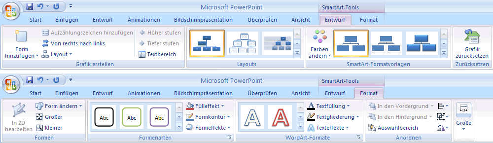 Multifunktionsleiste SmartArt-Tools Register Entwurf und Format