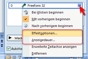 Pfeil neben Effekt - Effektoptionen