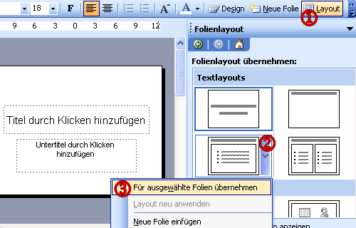 So �ndert man das Folienlayout.