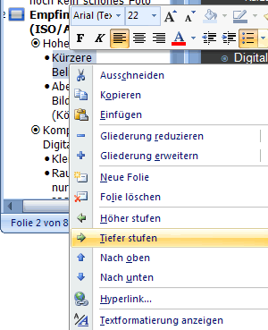 PowerPoint 2007 - Kontextmenü in der Gliederung