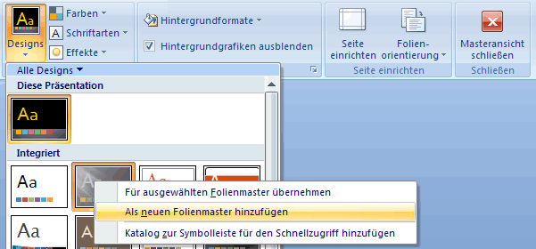 Design als neuen Folienmaster hinzufügen