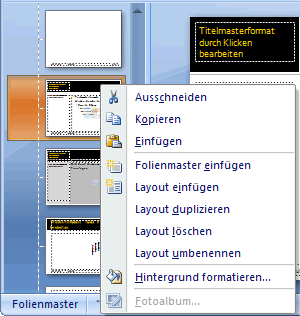 Masterfolien Kontextmenü