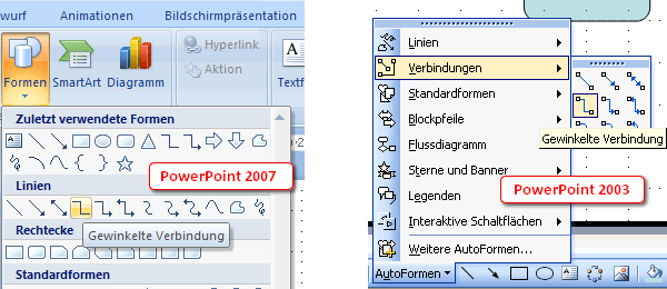 Gewinkelte Verbindung auswählen - PPT 2003 und 2007