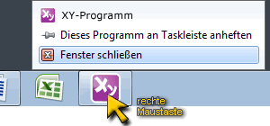 Kontextmen� eines Programmsymbols auf Taskleiste