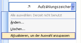 Formatvorlage Aufzählungszeichen aktualisieren