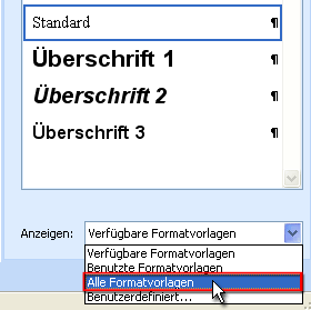 Alle Formatvorlagen anzeigen.