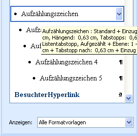 Formatvorlage Aufzählungszeichen anklicken