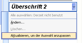 Formatvorlage Überschrift 2 aktualisieren