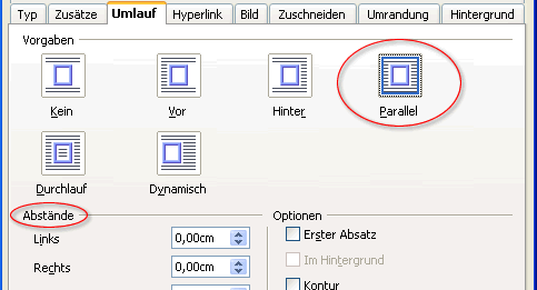 Register Umlauf des Dialogfensters Bild