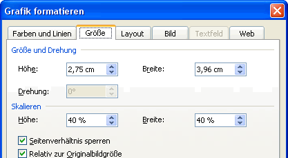 Dialogfenster Grafik formatieren Register Größe