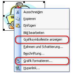 Kontextmenü eines Bildes in Word 2003