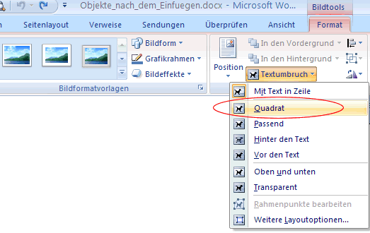 Register Bildtools in Word 2007