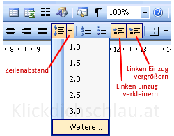 Symbole für Zeilenabstand und linken Einzug