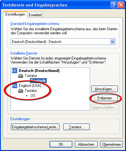 US Tastatur entfernen